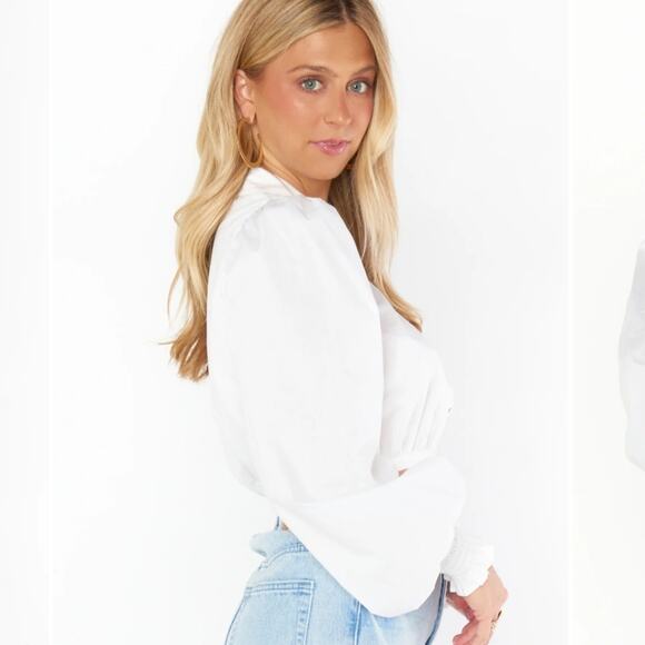 NWT Show Me Your Mumu White Count On Me Collar Crop Top Poplin L - Picture 12 of 12